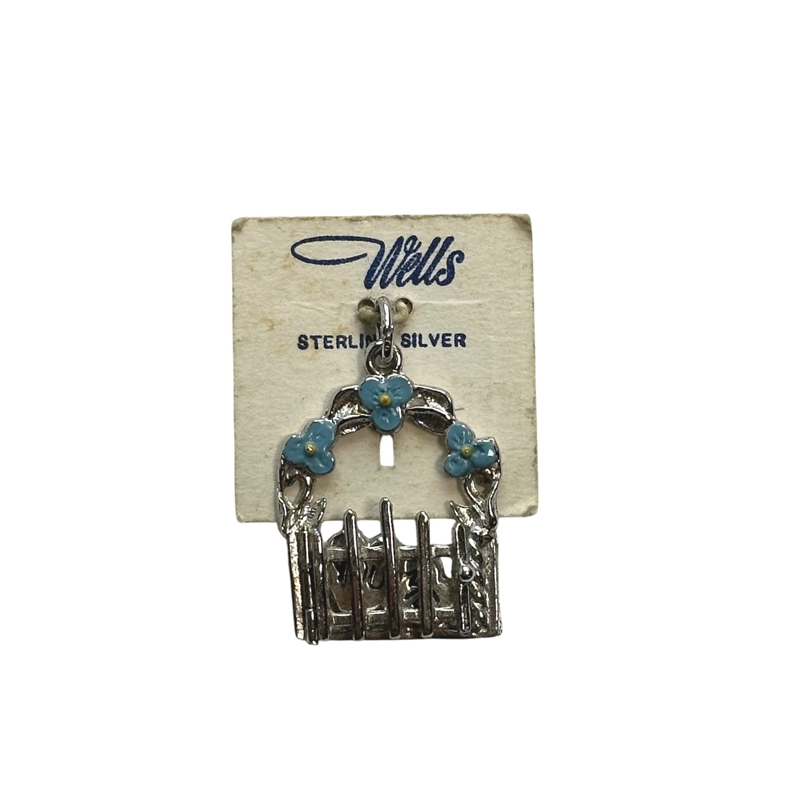 Wells Sterling Silver You & Me Gate Arbor Floral Charm Pendant Vintage